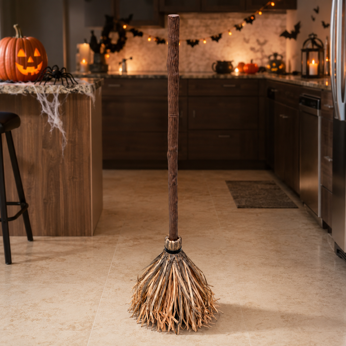 Floating Witch Broom with Spooky Sound